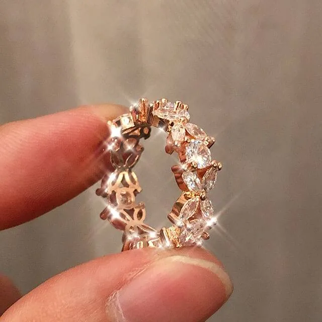 Handmade Rose Gold Flower Women's Wedding Band