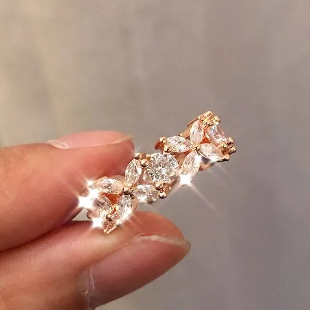 Handmade Rose Gold Flower Women's Wedding Band