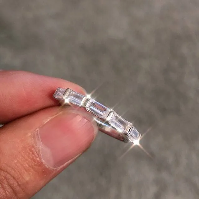 Handmade Emerald Cut 925 Sterling Silver Wedding Band