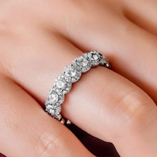 Handmade Halo Round Cut Sterling Silver Wedding Band