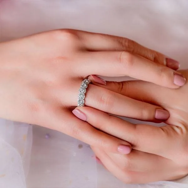 Handmade Halo Round Cut Sterling Silver Wedding Band