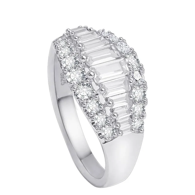 Handmade Emerald Cut Sterling Silver Wedding Band
