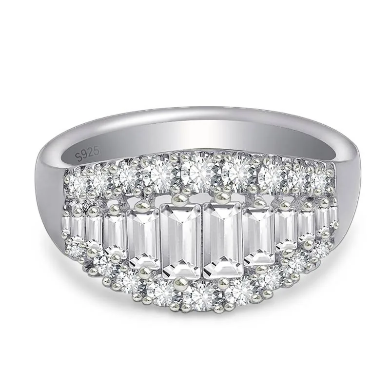 Handmade Emerald Cut Sterling Silver Wedding Band