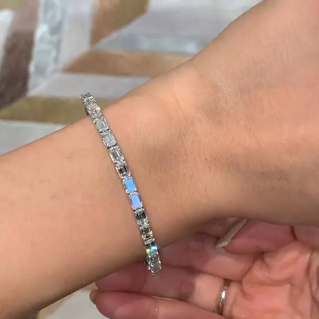 Handmade 10ct Lab-created Diamond Beautiful Emerald Cut Tennis Bracelet