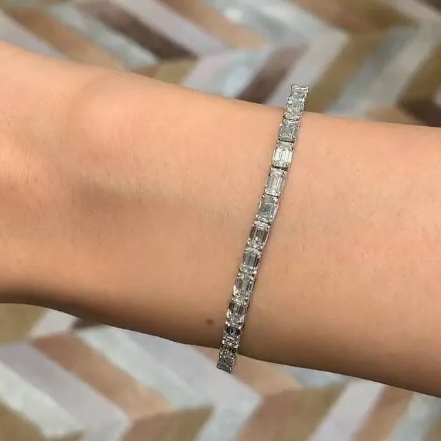 Handmade 10ct Lab-created Diamond Beautiful Emerald Cut Tennis Bracelet