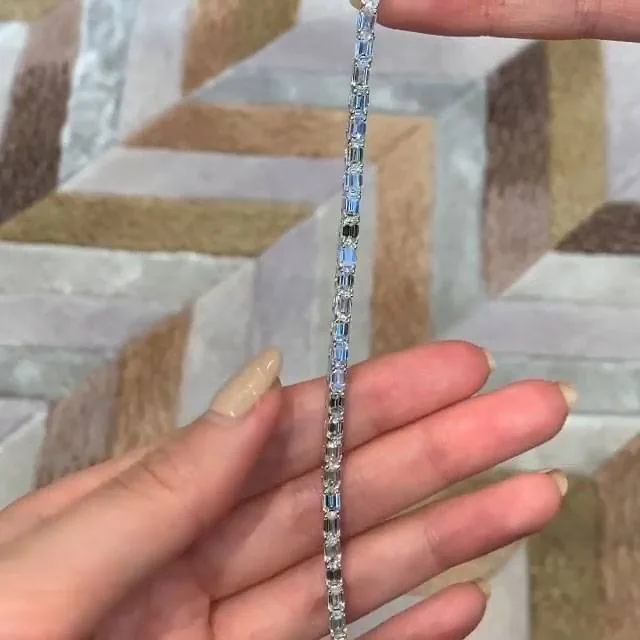 Handmade 10ct Lab-created Diamond Beautiful Emerald Cut Tennis Bracelet