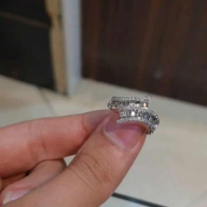 Handmade Round&Emerald Cut Sterling Silver Eternity Band