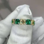 Handmade Asscher Cut Yellow&Emerald Diamond Eternity Band