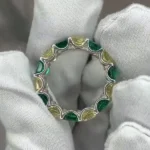 Handmade Asscher Cut Yellow&Emerald Diamond Eternity Band