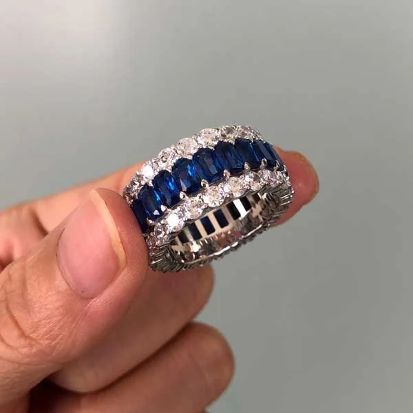 Handmade Sapphire Radiant Cut Eternity Band Ring