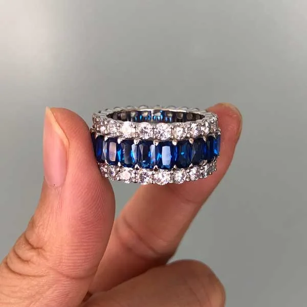 Handmade Sapphire Radiant Cut Eternity Band Ring