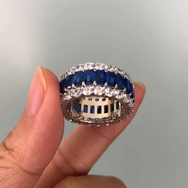 Handmade Sapphire Radiant Cut Eternity Band Ring