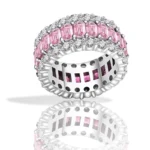 Handmade Pink Sapphire Emerald Cut Eternity Band Ring