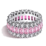 Handmade Pink Sapphire Emerald Cut Eternity Band Ring
