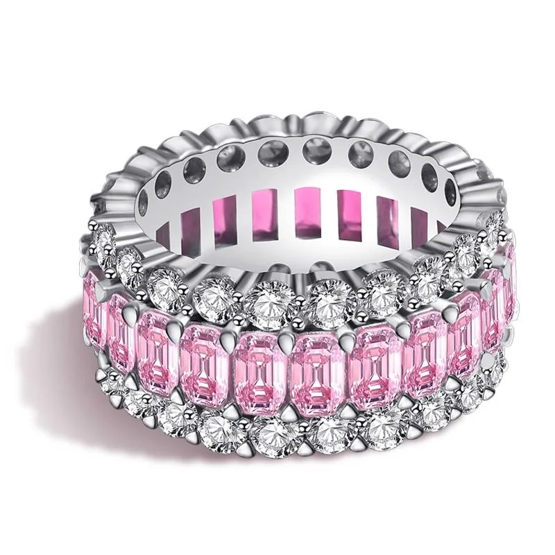 Handmade Pink Sapphire Emerald Cut Eternity Band Ring