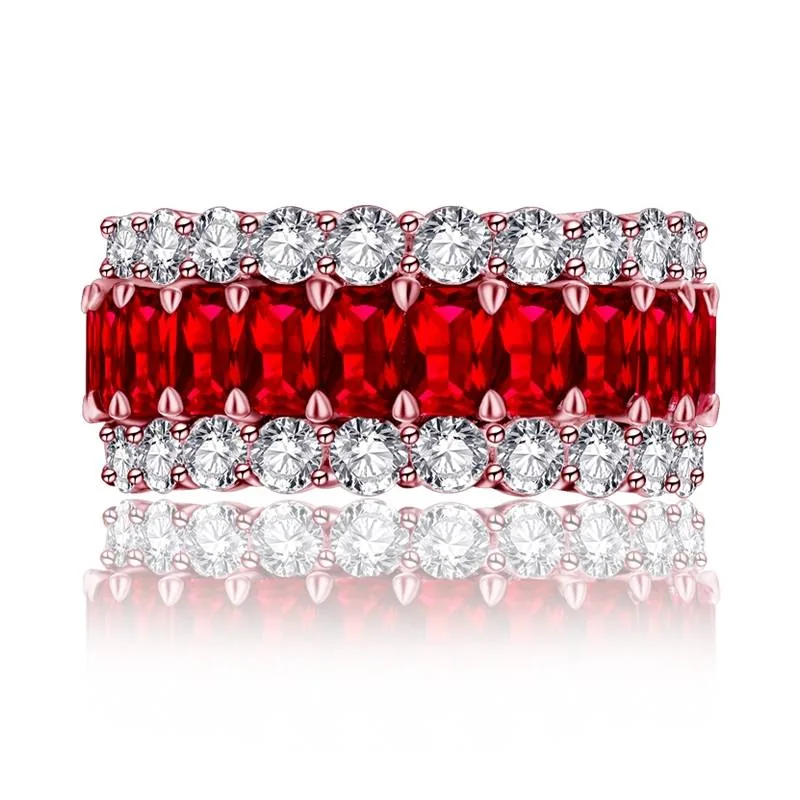 Handmade Ruby Red Sapphire Radiant Cut Eternity Band Ring