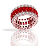 Handmade Ruby Red Sapphire Radiant Cut Eternity Band Ring