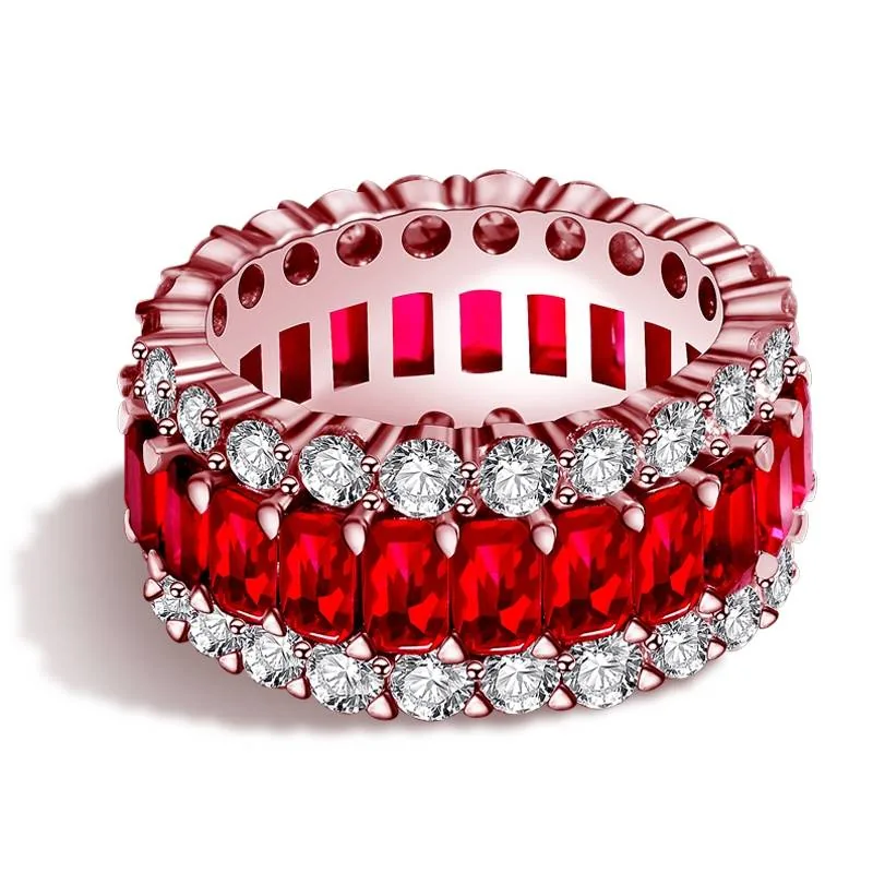 Handmade Ruby Red Sapphire Radiant Cut Eternity Band Ring