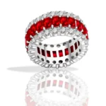 Handmade Ruby Red Sapphire Radiant Cut Eternity Band Ring