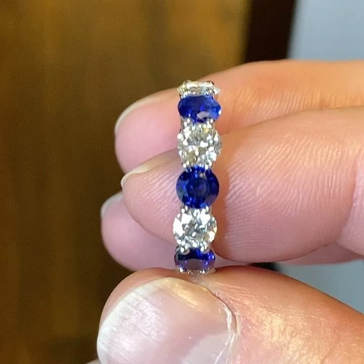 Handmade 2.52 CT Blue Sapphire Eternity Anniversary Wedding Band
