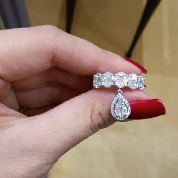 Half Eternity Oval Cut Wedding Band with Pear Pendent