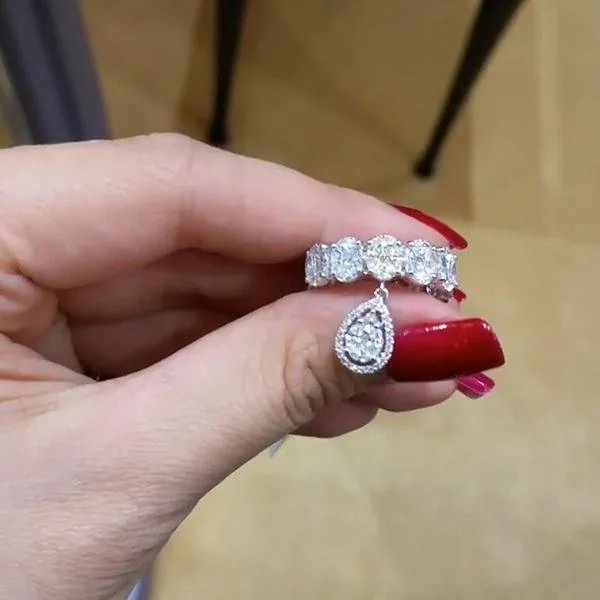 Half Eternity Oval Cut Wedding Band with Pear Pendent