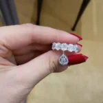 Half Eternity Oval Cut Wedding Band with Pear Pendent