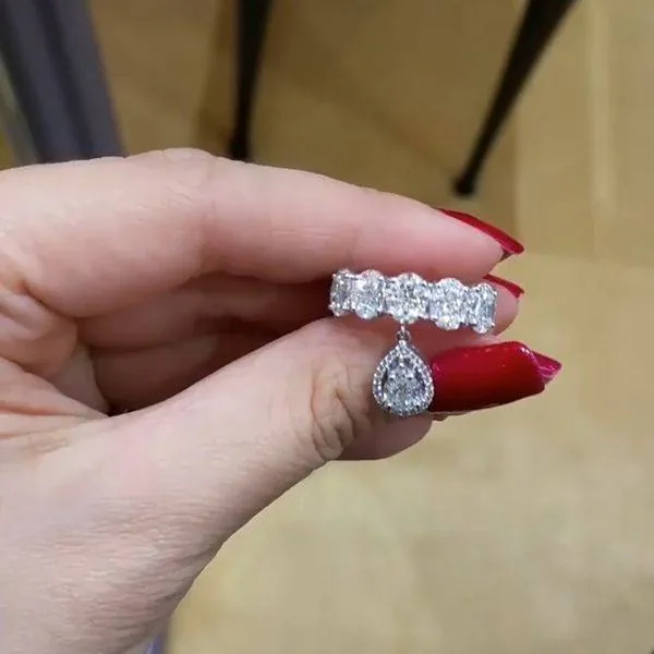 Half Eternity Oval Cut Wedding Band with Pear Pendent