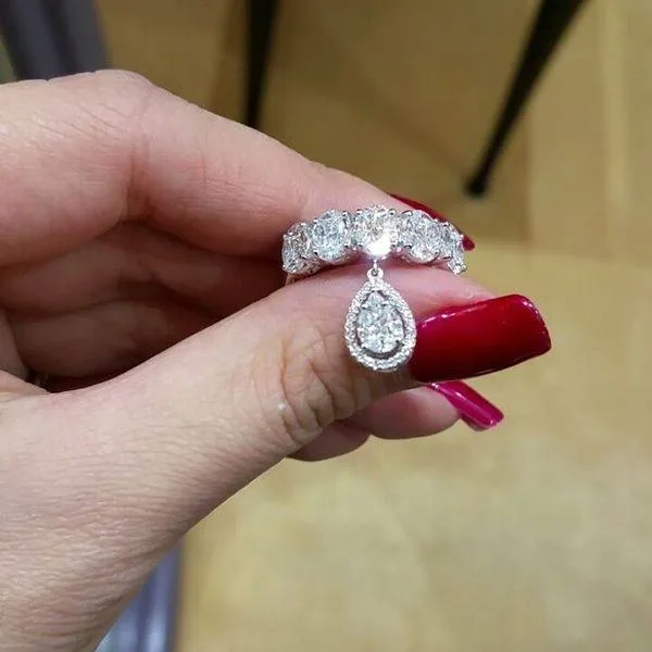 Half Eternity Oval Cut Wedding Band with Pear Pendent