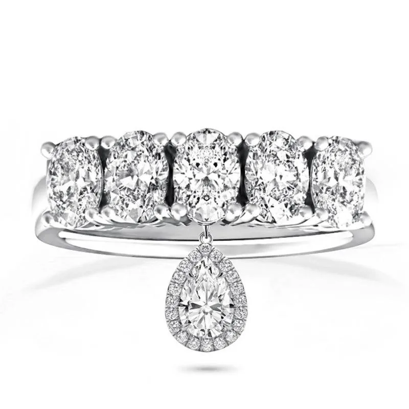 Half Eternity Oval Cut Wedding Band with Pear Pendent