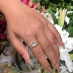 Handmade 3-stone Under Halo Wedding Band