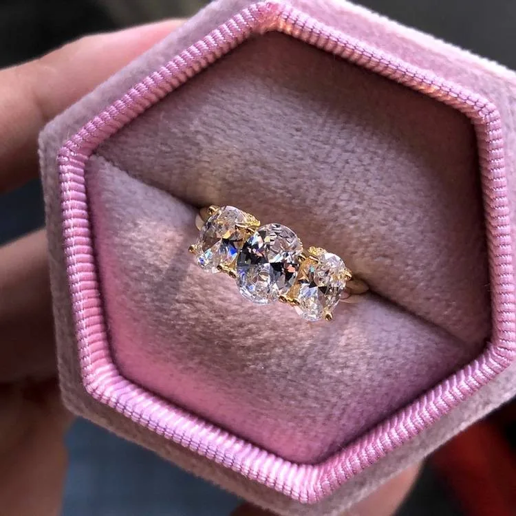 Handmade 3-stone Under Halo Wedding Band