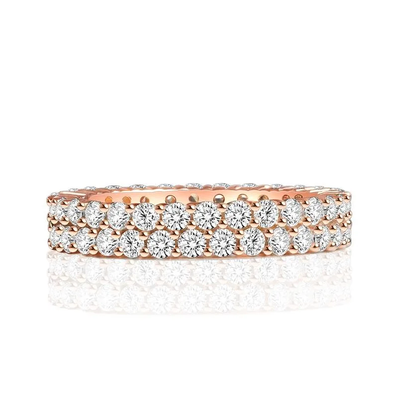 Handmade 4.5 CT Double Rows Round Briliant Cut Wedding Eternity Band In Rose Gold