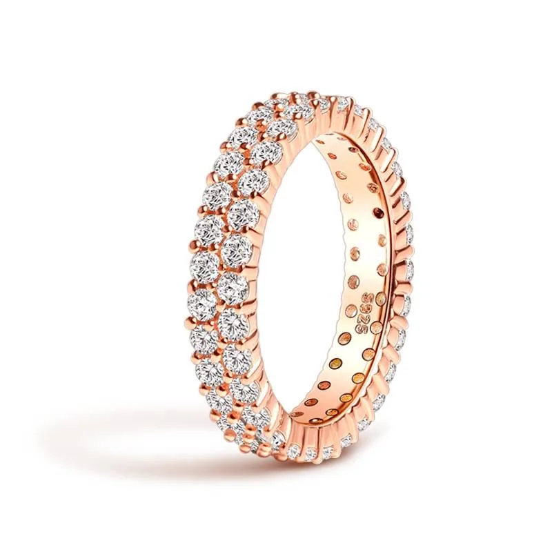 Handmade 4.5 CT Double Rows Round Briliant Cut Wedding Eternity Band In Rose Gold