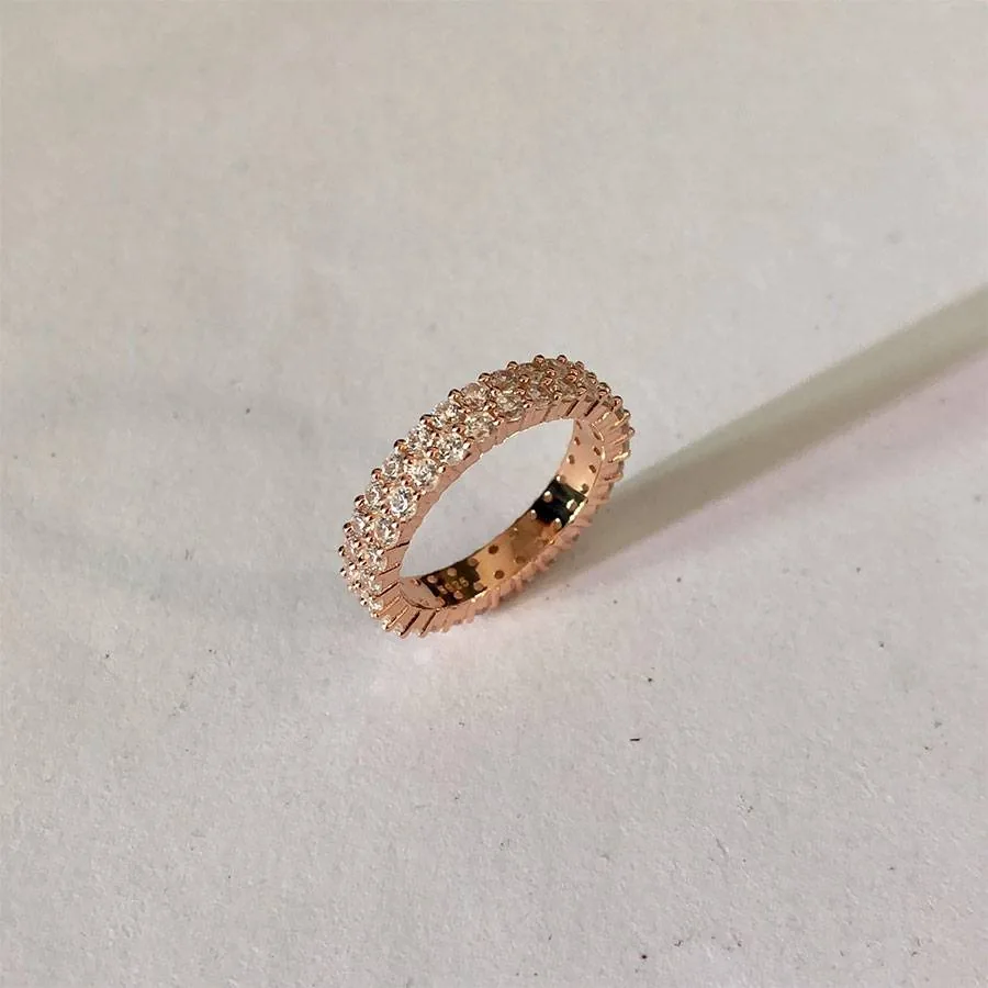 Handmade 4.5 CT Double Rows Round Briliant Cut Wedding Eternity Band In Rose Gold