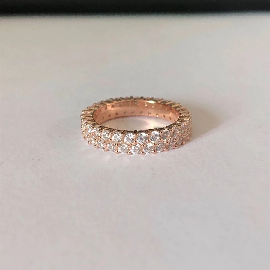 Handmade 4.5 CT Double Rows Round Briliant Cut Wedding Eternity Band In Rose Gold