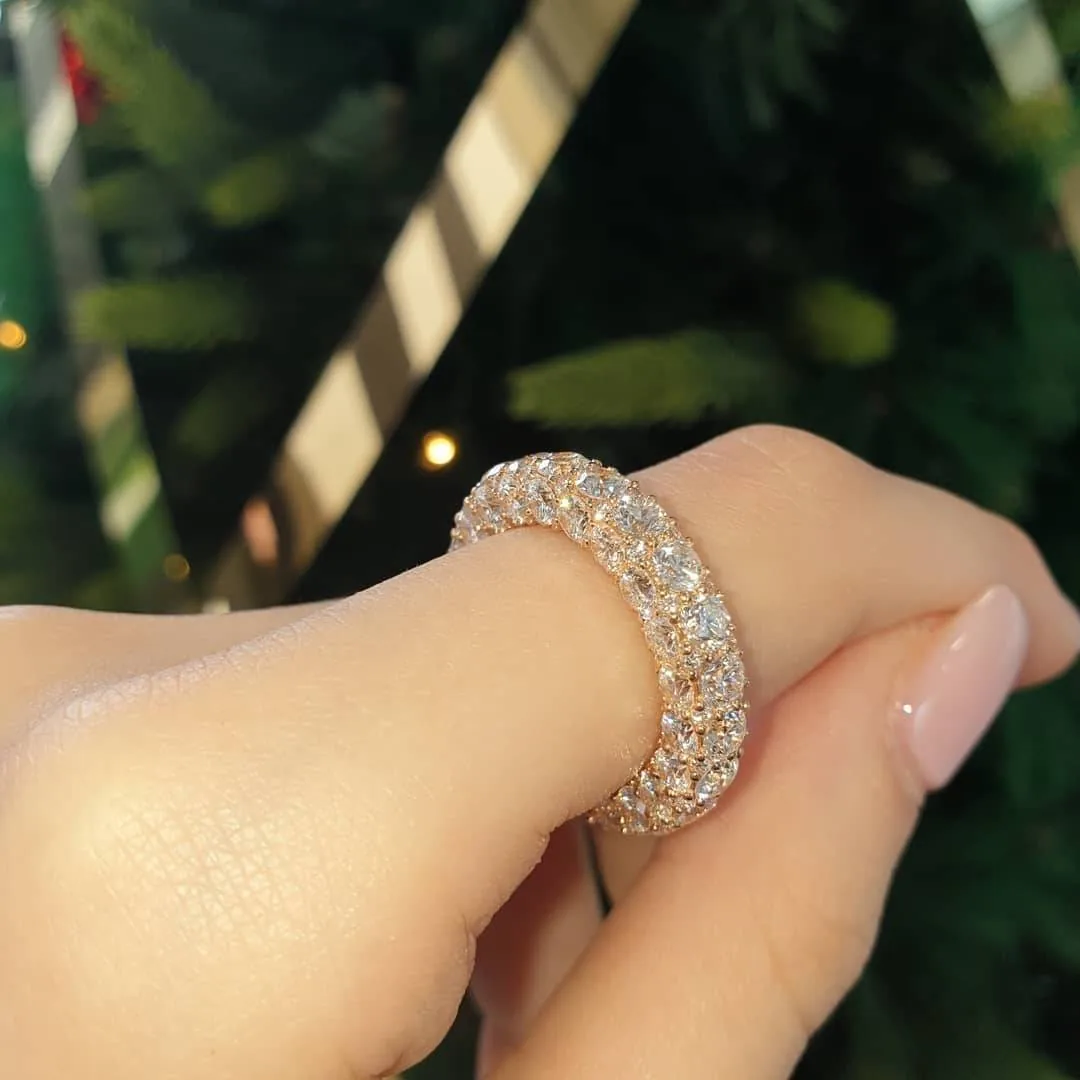 Handmade Stunning 10ct Four Rows Round Brilliant Diamond Eternity Band