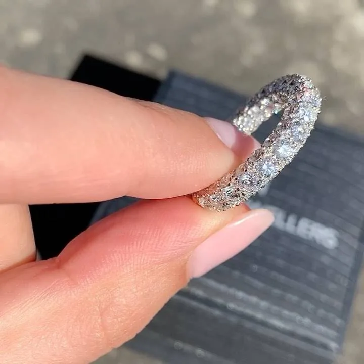 Handmade Stunning 10ct Four Rows Round Brilliant Diamond Eternity Band
