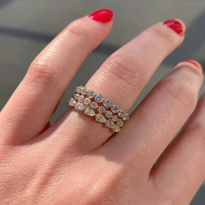 Handmade 3pcs Pear&Round Cut Wedding Eternity Band