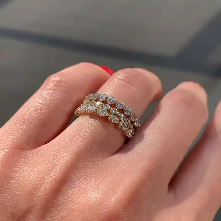 Handmade 3pcs Pear&Round Cut Wedding Eternity Band