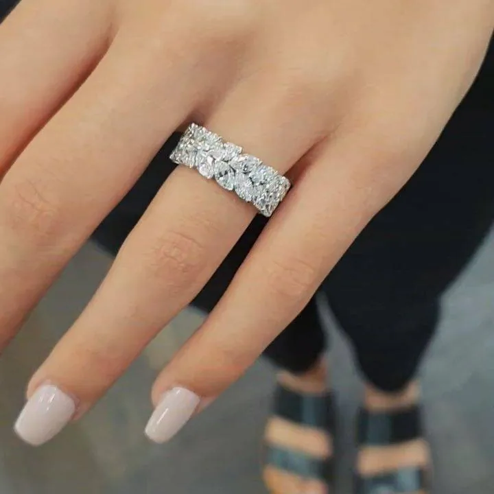 Handmade 4.5 CT Double Rows Marquise Diamond Eternity Band in Sterling Silver