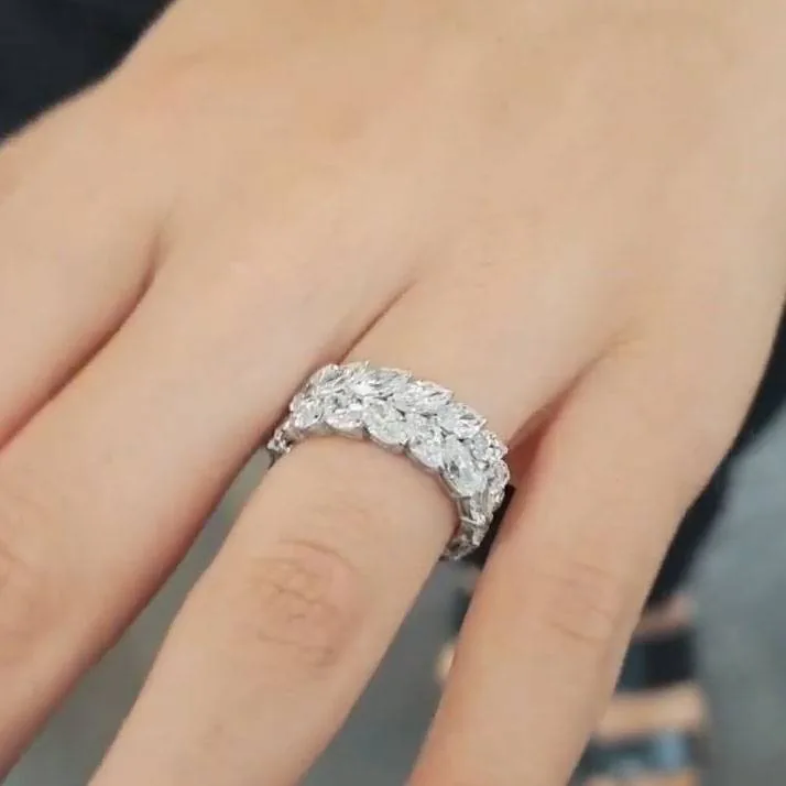 Handmade 4.5 CT Double Rows Marquise Diamond Eternity Band in Sterling Silver