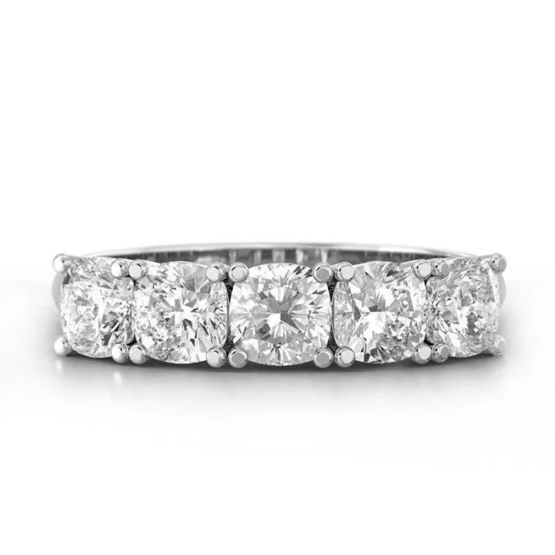 Handmade 5-stone Half Eternity Cushion Cut Wedding Band