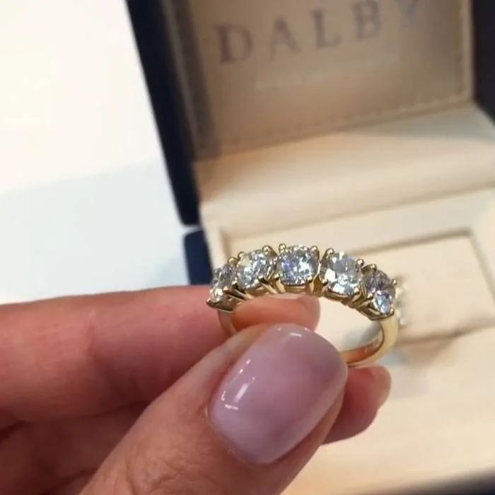 Handmade 2.5 CT Five-stone Diamond Eternity Band in Yellow Gold