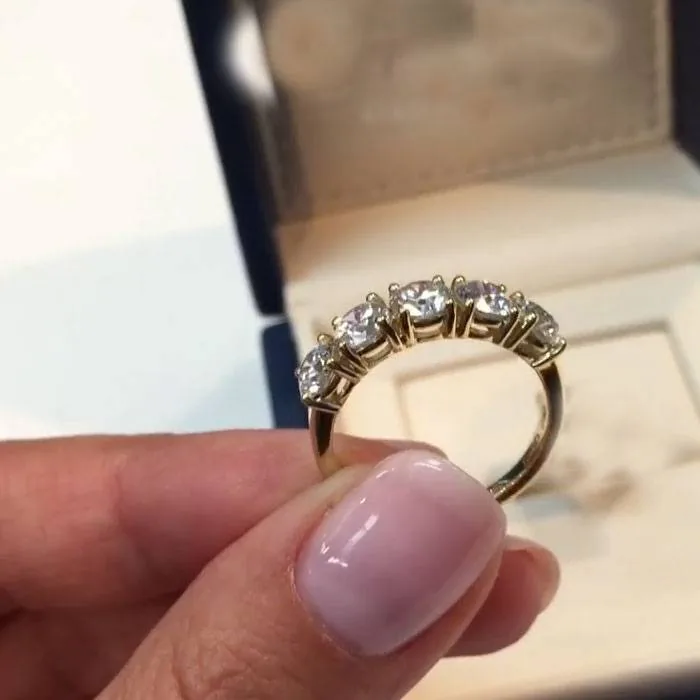 Handmade 2.5 CT Five-stone Diamond Eternity Band in Yellow Gold