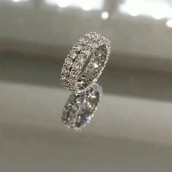 Handmade 4.5 CT Double Rows Round Briliant Cut Wedding Band in Silver
