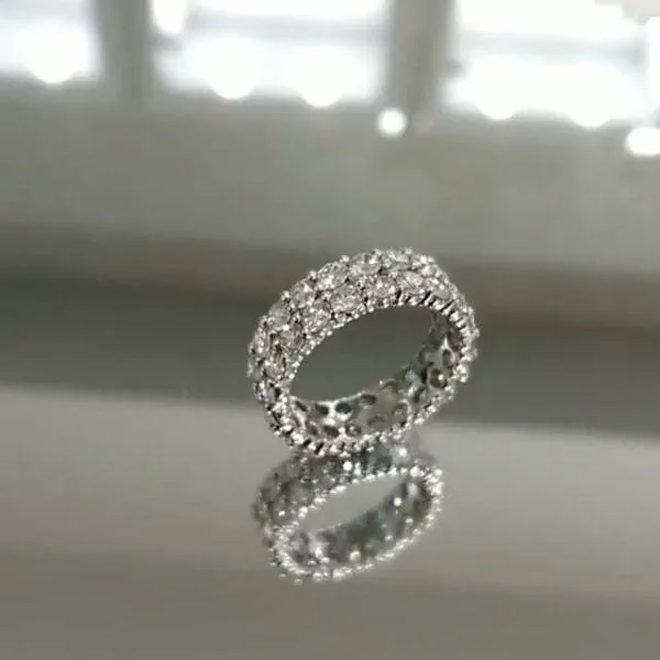 Handmade 4.5 CT Double Rows Round Briliant Cut Wedding Band in Silver