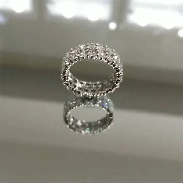 Handmade 4.5 CT Double Rows Round Briliant Cut Wedding Band in Silver