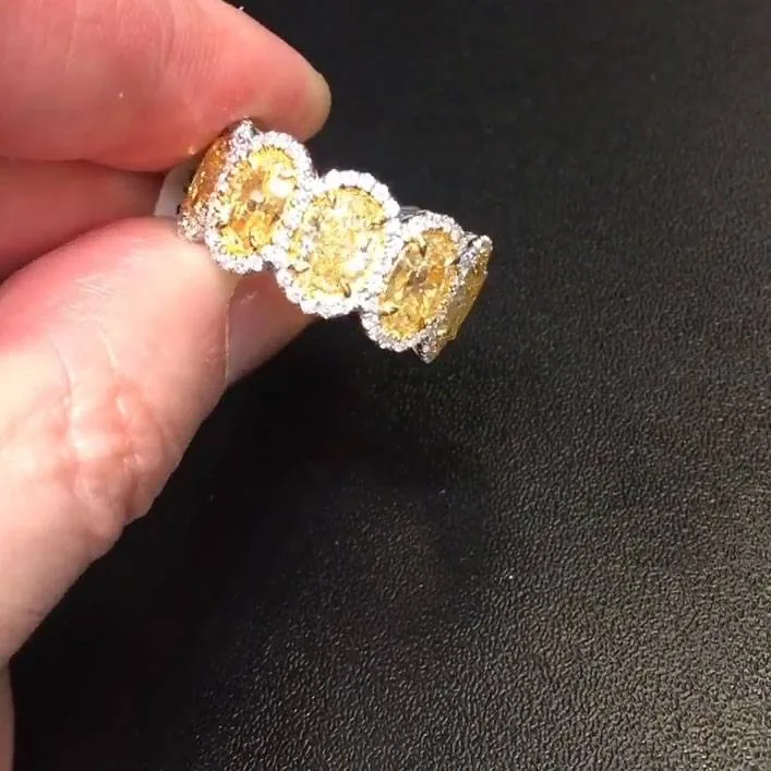Handmade 3.5CT Fancy Yellow Oval Cut Wedding Eternity Band