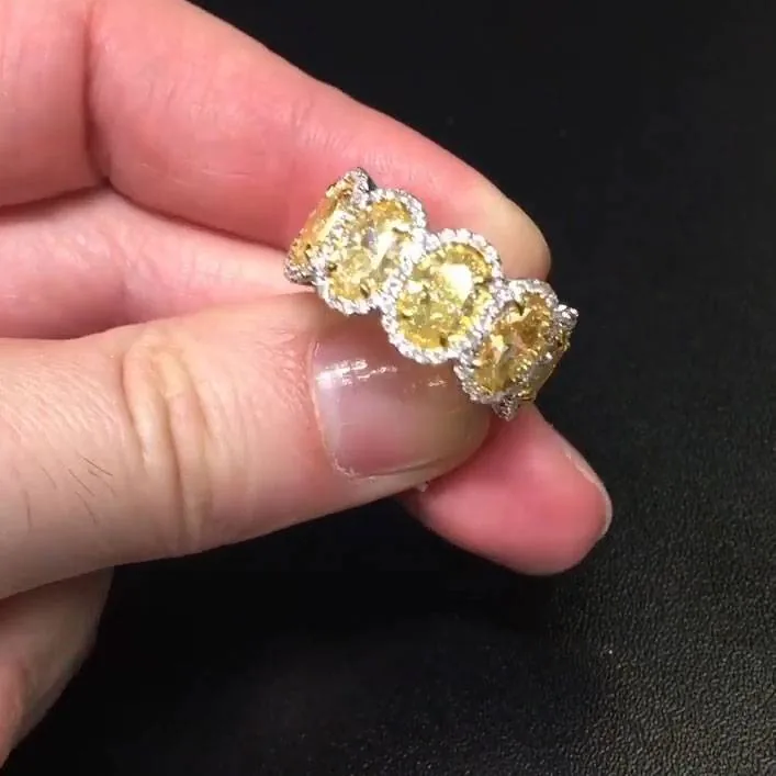 Handmade 3.5CT Fancy Yellow Oval Cut Wedding Eternity Band